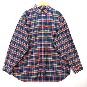 Ralph Lauren Big Shirt Mens XXL Navy Blue Red Plaid Long Sleeve Button Pony VTG